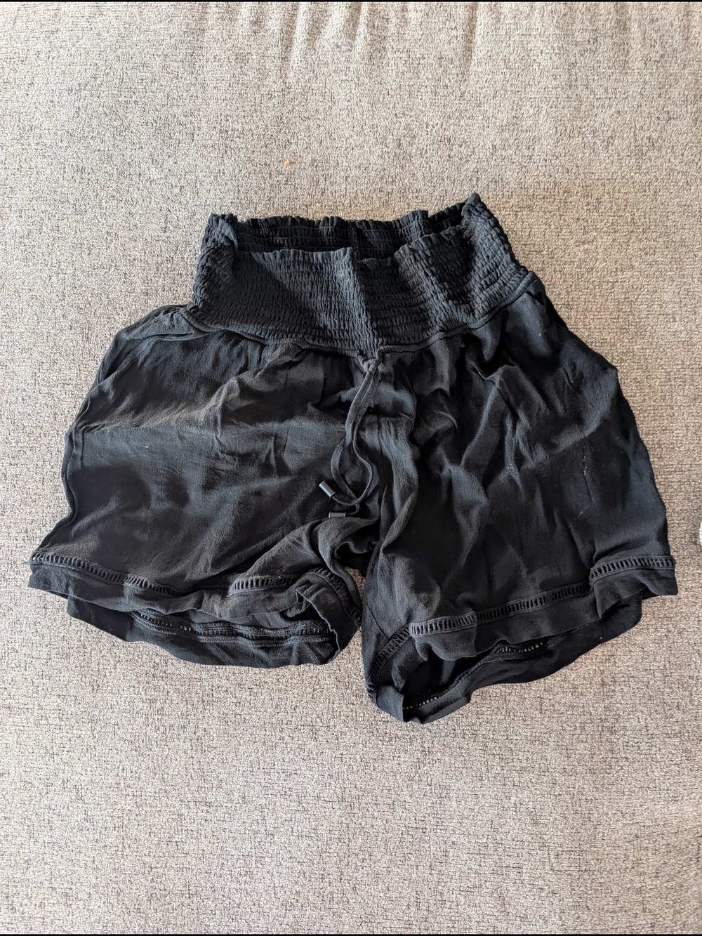 Ripe Black High-Waist Smocked Lounge Shorts
